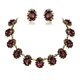 Clearine Victorian Style Statement Necklace and Earrings Jewellery Set for Women Cameo Inspired Oval Crystal Jewellery Set for Party Prom Jewellery, Crystal