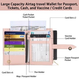 Passport Wallet for Women, RFID Leather Passport & Vaccine Card Holder Combo, Slim Travel Passport Holder with Credit Card Holder, Lightweight Bifold Passport Case Organizer with Zipper Pocket