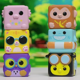 #sbabam Funny Box Doki Doki Cubi Pets, Soft Scented Dice with Toy Animals for Children, 3 Pieces, Children's Games from the Kiosk, Slow Rising Stackable Building Blocks for Boys and Girls