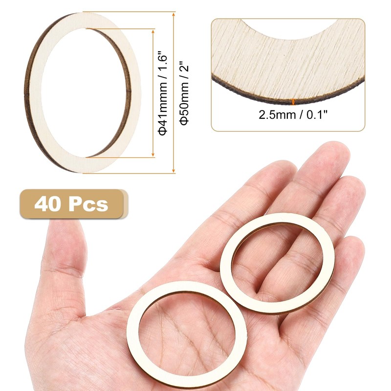 MECCANIXITY 2 Inch Unfinished Wood Rings Natural Wooden Ring Circle