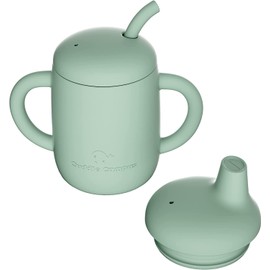 Cuddle Campus Sippy Cups 7OZ, [4 in 1] Baby Cups, Shatterproof Silicone Straw Cup,Open Cup for 6M, 6M+,6-12 Months,1/1+ Year Old Baby,Toddler