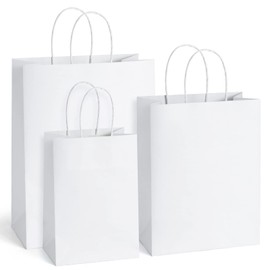 BagDream Kraft Paper Bags 5x3x8& 8x4.25x10& 10x5x13-25 Pcs Each Size, White Gift Bags with Handles Bulk, for Craft, Merchandise, Retail, Grocery, Party Favor Recyclable Paper Sacks 75Pcs