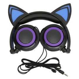 Cat Ear Wired Headphone Noise Reduction Cute Kids Cartoon Headset with LED Light for Tablets Computers Cell Phones