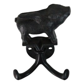 Ebros Gift Rustic Cast Iron Black Country Farmhouse Flying Angel Porky Pig Double Wal Hooks