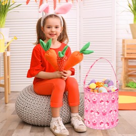 ACMUUNI Easter Egg Basket Easter Bunny Gift Basket Toy Storage Bucket Portability Lightweight with handle. (Pink)