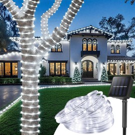 SFNDOU 33FT 100LED Solar Rope Lights Outdoor Waterproof, White Solar Powered Fairy Lights with 8 Modes, Flexible Solar String Lights for Garden, Patio, Camping, Christmas Decor-1 Pack