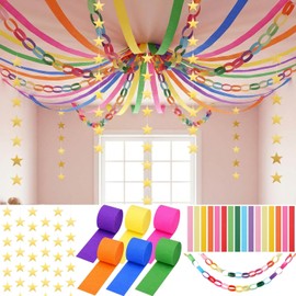 700PCS Colorful Paper Chain Strips,Paper Chain Star Garland Set