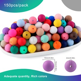 HHCFAST 150Pcs 12mm Silicone Beads, 30 Colors Silicone Beads for Keychain Making Bulk Silicone Beads for Bracelet Making and Round Silicone Beads for Pens（Multicolor）