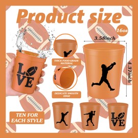 Zhehao 30 Pcs Sport Ball Plastic Cups Hockey Football Basketball Plastic Cups Bulk Reusable Drink Cups 16 oz Stadium Cups Stackable Sports Cup for Sport Party Supplies (Orange,Football)