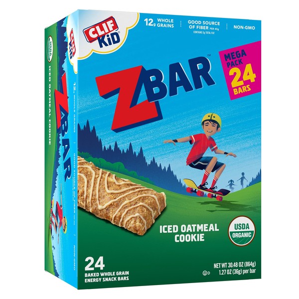 CLIF Kid Zbar - Iced Oatmeal Cookie - Soft Baked Whole Grain Snack Bars - USDA Organic - Non-GMO - Plant-Based - 1.27 oz. (24 Pack)
