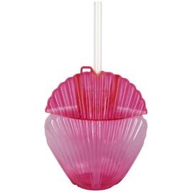 Pink Translucent Seashell Shaped Plastic Cup with Straw, 15 oz. (1 Count) - Stylish & Reusable Drinkware, Ideal for Birthdays, Parties, Outdoor Gatherings, & More