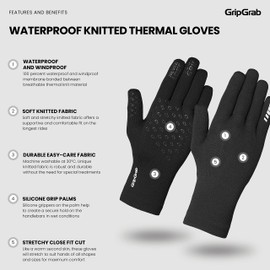 GripGrab Waterproof Knitted Thermal Cycling Gloves Winter Anti Slip Windproof Full Finger Rain Protection Bicycle Glove