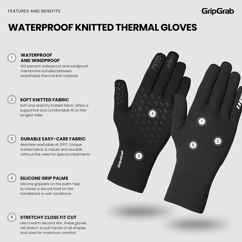 GripGrab Waterproof Knitted Thermal Cycling Gloves Winter Anti Slip Windproof