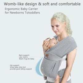 vrbabies Baby Wraps Carrier Sling, Baby Carrier for Newborns and Toddlers,Skin-Friendly and Soft Front Baby Carrier Wrap Perfect Baby Gifts (Light Grey, Cotton)