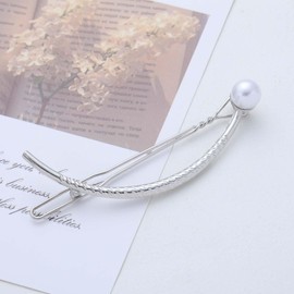 Andelaisi French Large Pearl Hair Barrette Vintage Pearl Clip Hairpin Silver Frog Buckle Hair Clips Simple Back Head Arc Grab hairclips Decorative Hair Accessories for Women Headdress