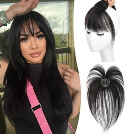 Clip in Bangs Bangs Hair Clip Fake Bangs Clip In Bangs Real Human Hair Hairpieces Ombre Blonde 360° Cover Clip on Bangs for Women Fringe with Temples Wispy Bangs Clip In Hair Extensions French Bangs