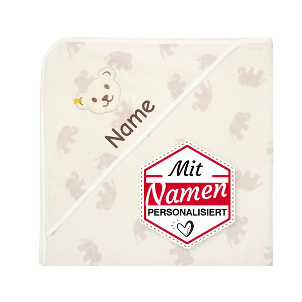 LALALO Steiff Bath Towel with Hood Personalised with Name / Embroidered, Hooded Towel 100 x 100 cm