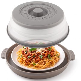 Microwave Cover for Food, 2-in-1 Microwave Splatter Cover with Anti-Scald Base Plate, Collapsible Microwave Food Cover for Reheating & Meal Prep, Magnetic Microwave Splatter Cover Alternative