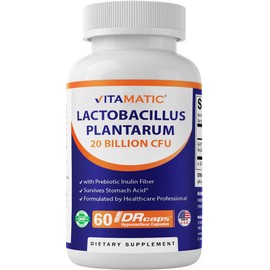 Vitamatic Lactobacillus Plantarum - 20 Billion per DR Capsule - 60 Count - Digestive Support - Made with Prebiotic Inulin Fiber