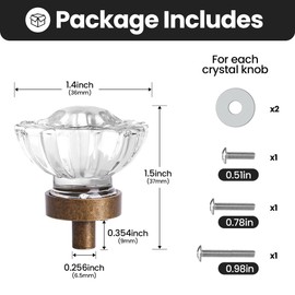 Vintage Cabinet Knobs Crystal Cabinets Knob 8 Pack, Antique Brass Bronze Small Pull, Clear Crystal Closet Dresser Drawers Cupboard Wardrobe Old Fashioned Handle, Retro Pulls Two Installation Methods