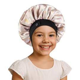 Kids Bonnet, Soft Silk Satin Bonnet for Girls Boys, Double Layer & Wide Elastic Band Kids Sleeping Cap, Adjustable Pink Night Hat for Child Natural Hair Curly Hair (Champagne Bunny)