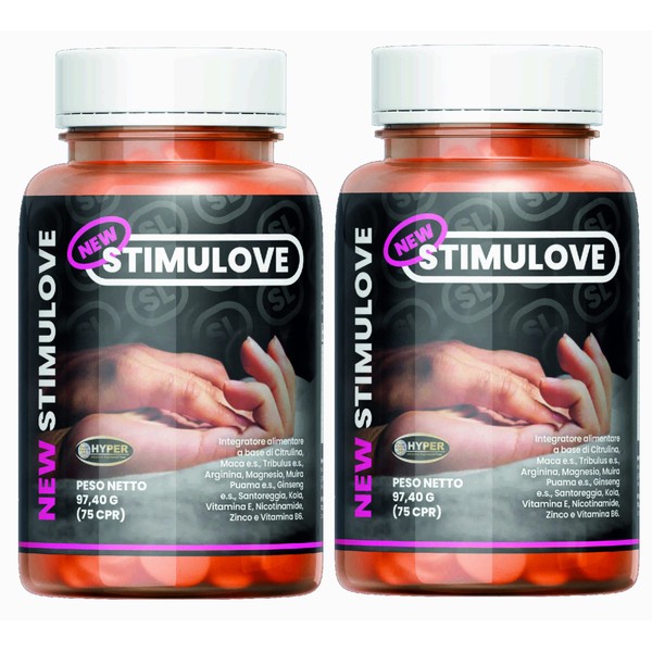 New Stimulove® Supplement with Peruvian Maca Citrulline Tribulus Arginine Energizing High Dosage for Men Improves Virility and Strength 75 Tablets 2 Packs High Quality Made in Italy