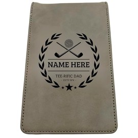 Golf Guy Gifts Golf Scorecard Holder (10 Fun Options) Add Golfers Name & Year! | Grey or Brown Leather | Perfect Golf Gift | Fathers Day, Birthday Present (TEE-RIFIC DAD, Grey)