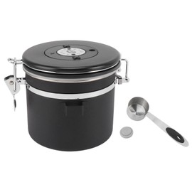 Airtight Coffee Canister 1.2L 304 Stainless Steel Coffee Bean Storage Container with Steel Spoon for Tea Flour Cereal Sugar Black