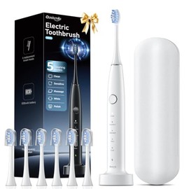 OasiSmile Cepillo de dientes eléctrico sónico, cepillo de dientes de 42000 VPM con 6 cabezales de cepillo y estuche de viaje, 5 modos con temporizador