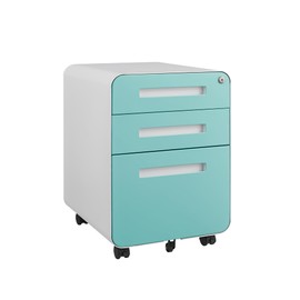 Mobile Filing Cabinet 3 Drawer,Under Office Desk Metal Filing Cabinet with Lock,5 Wheel Anti-Tilt,A4/Letter/Legal Hanging File Drawers for Home Office White+Green