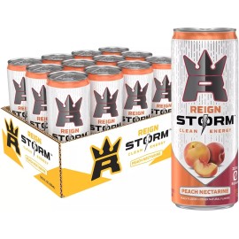 REIGN Storm, Peach Nectarine Fitness & Wellness Energy Drink 12 Fl Oz Pack of 12