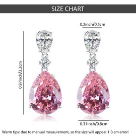 AOWVUTS Silver Drop Earrings For Women, Pink Crystal Teardrop Earrings Sparkly Zirconia Dangle Earrings Hypoallergenic Dangly Earrings Jewellery Gift for Anniversary Birthday Christmas