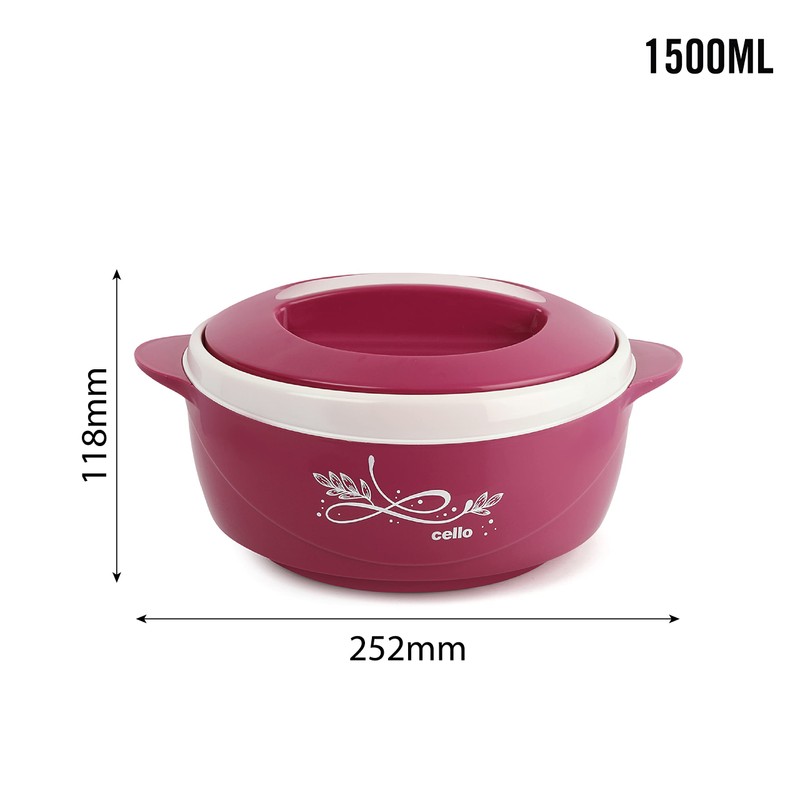 Cello Sapphire Insulated Inner Steel Casserole for Roti, 1250ml, Pink