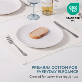 JEMIDI Set of 6 Place Mats with Hemstitch - 6 Cotton Placemats - 6 x Place Mats Made of Linen Look Fabric - Table Sets Placemats - White