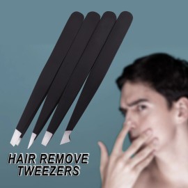 Leather Phobia 4-Piece Professional Tweezers Set – Black Stainless Steel Pluckers with Case