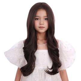 Edivd Kids Mixed Brown Wig Child Long Dark Brown Wavy Curly Wig Girls Chocolate Brown Middle Part Wig Heat Resistant Synthetic Wig with Wig Cap