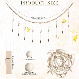 2 Pcs Hanging Photo Display with 36 Wood Clips DIY Boho Collage Picture Frame Photo Wooden Beads Garland Hanging Picture Holder 3.61 ft Rustic Photo Wall Decor for Dorm Bedroom Nursery