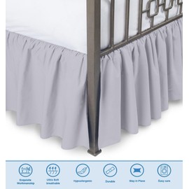 Bed Skirt Queen Size Ruffle Style by Comfort Beddings 100% Cotton Blend Fabric, Premium Tailored Fit 1pc Dust Ruffle Bedskirt Queen Size 16" Drop Length Silver Solid