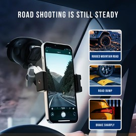 Suction Car Phone Mount Windshield, Universal 360° Rotating Car Window Phone Mount Video Recording Vlog Selfie Live Streaming Car Phone Holder for DJI GoPro Insta 360 Camera