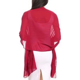 Sakkas 18224 - Naomi Women Soft Sheer Embellished Chiffon Bridal Wedding Scarf Shawl Wrap - LaserCut-burg - 7029