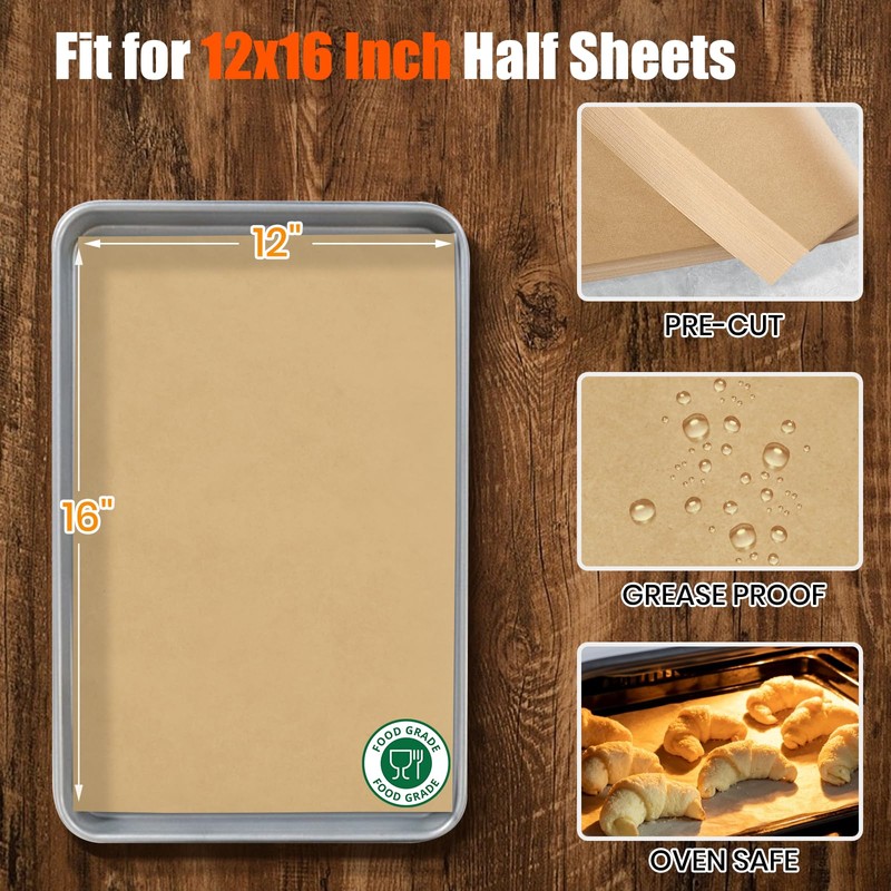 100 Pcs 12x16 Inches Unbleached Parchment Paper Sheets for Baking,