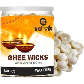 SATVIK Jar of 150 Pcs Pure Ghee Wicks | 30-Min Burning | Ready-to-Use Jyot Batti for Puja, Mandir, Diwali, Housewarming Gifts & Hindu Rituals