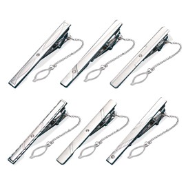 6 Pack Men's Tie Clips, Silver Tie Clip Square Edges Tie Pin Tack Pins for Wedding Anniversary Business Fashion Designs