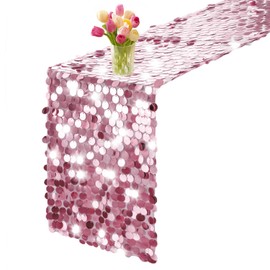 VHH Sequin Table Runner 12 x 108 inches Pink Table Runner, Glitter Runner for Party Wedding Birthday, Party Spring Easter Rustic, Birthday Supplies Decorations (1 Pack).