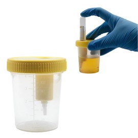 Kashi Scientific Specimen Collection Container with Transfer Device for Integration, Leak ProofLid with Hole for Specimen Transfer [Pack of 5]