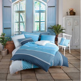 KK SHOPPING Versandhandel Klaus Kolodzie Cotton Bed Linen Set, Aqua, 135 x 200 cm, 80 x 80 cm