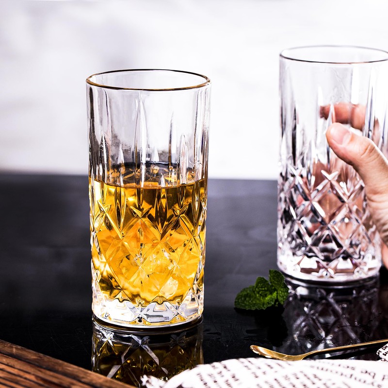 binsakao Highball Glasses Collins Tall Beverage Set of 6, 14