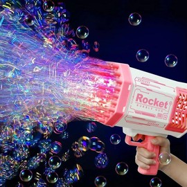 Bubble Gun Rocket 69 Holes Soap Blaster Machine, Bazooka Bubble Launcher Blower Toys for Kids Outdoor Indoor, Bubble Maker for Party Birthday Wedding(Purple) - Color: pink