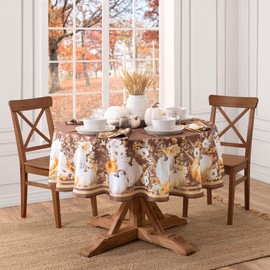 Elrene Home Fashions Wheatland Harvest Pumpkin Fall/Harvest/Thanksgiving Round Tablecloth, 70"x70"