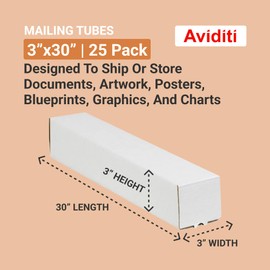 AVIDITI Long Cardboard Boxes, 30"L x 3"W x 3"H, Pack of 25 | Poster Tube for Mailing and Storage of Blueprints, Artwork, Crafts, Long Art Holder, 30 inches
